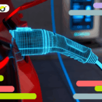 Auto elettrica in ricarica presso una colonnina in città moderna